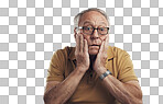 PNG Studio shot of an elderly man in disbelief against a grey background