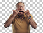 PNG Studio shot of an elderly man making a funny face against a grey background