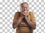 PNG Studio shot of an elderly man getting a big shock against a grey background