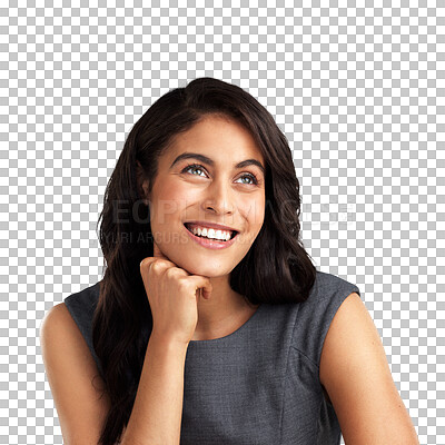 Buy stock photo Business, woman and thinking with confidence about success in png or isolated and transparent background with secretary. Happy face, professional woman and smile or happiness with career and idea.