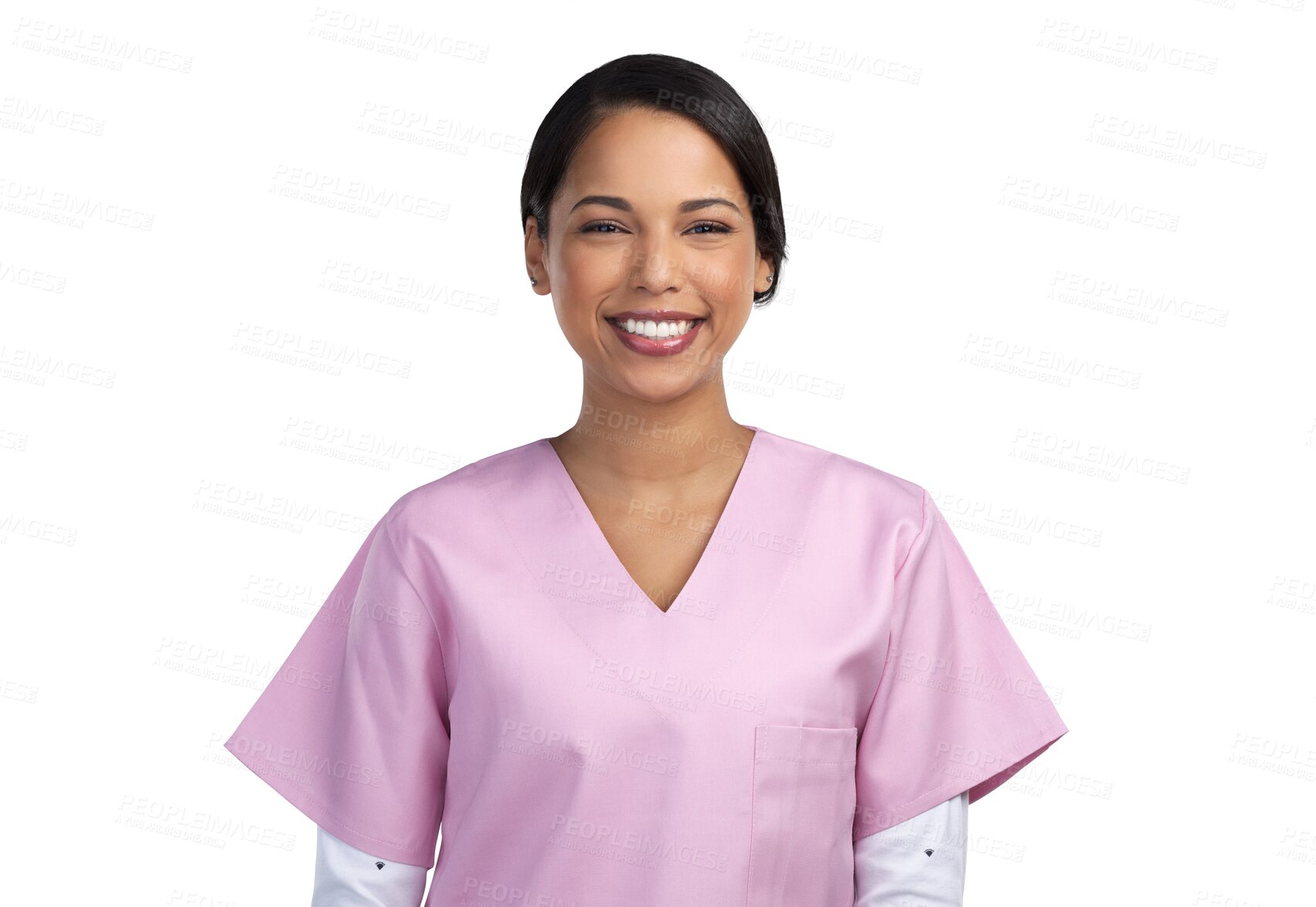 Buy stock photo Medical, happy and nurse with portrait of woman on transparent background for medicine, surgery and wellness. Healthcare, smile and expert with face of person isolated on png for clinic and hospital