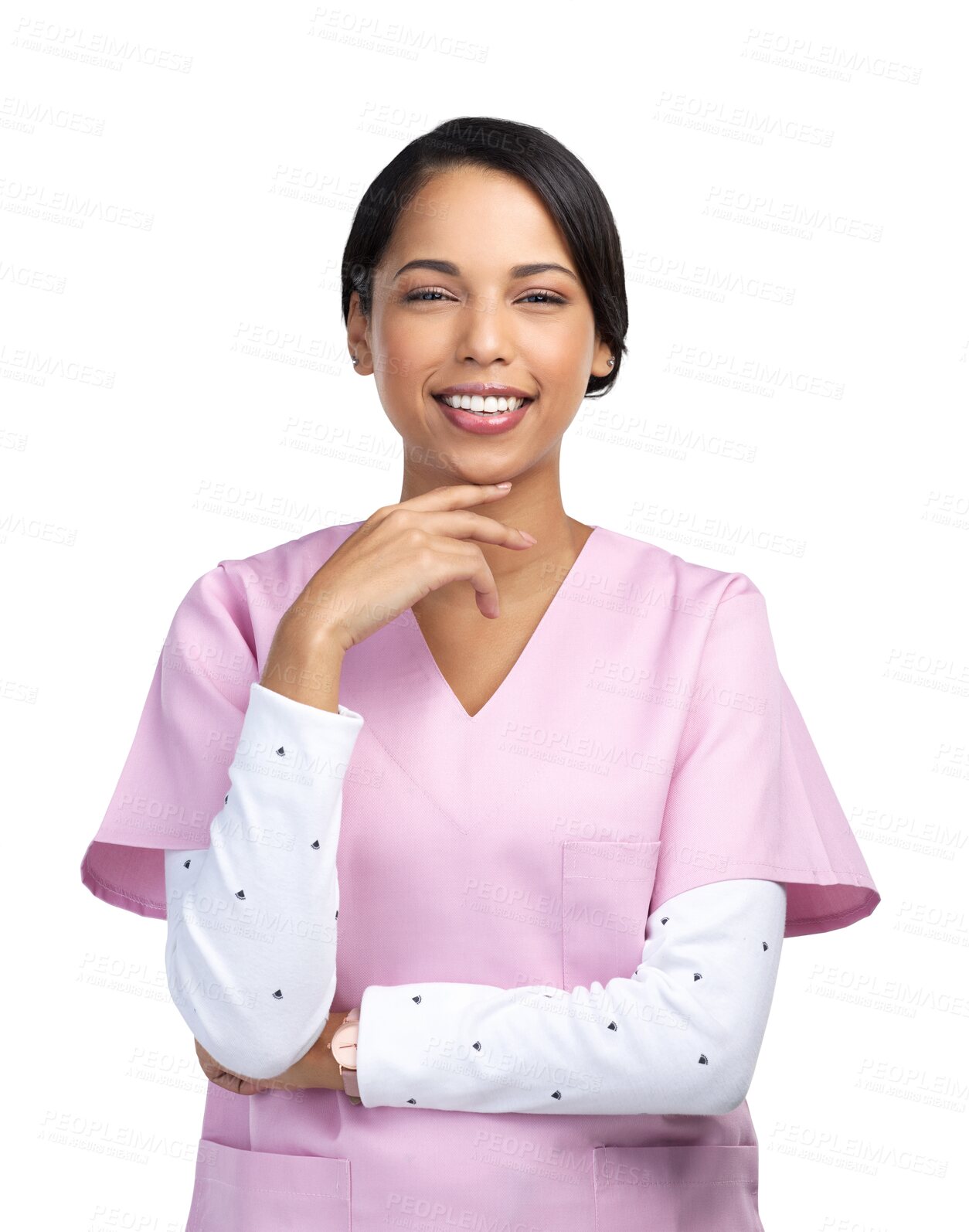 Buy stock photo Medical, smile and nurse with portrait of woman on transparent background for medicine, surgery and wellness. Healthcare, happy and expert with face of person isolated on png for clinic and hospital