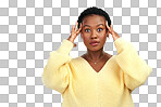 PNG shot of a young woman looking stressed while posing against a grey background