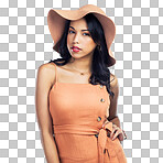 PNG studio shot of a stylish young woman standing against a white background