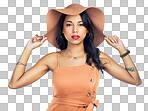 PNG of Studio shot of a stylish young woman standing against a white background