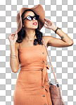 PNG studio shot of a stylish young woman standing against a white background