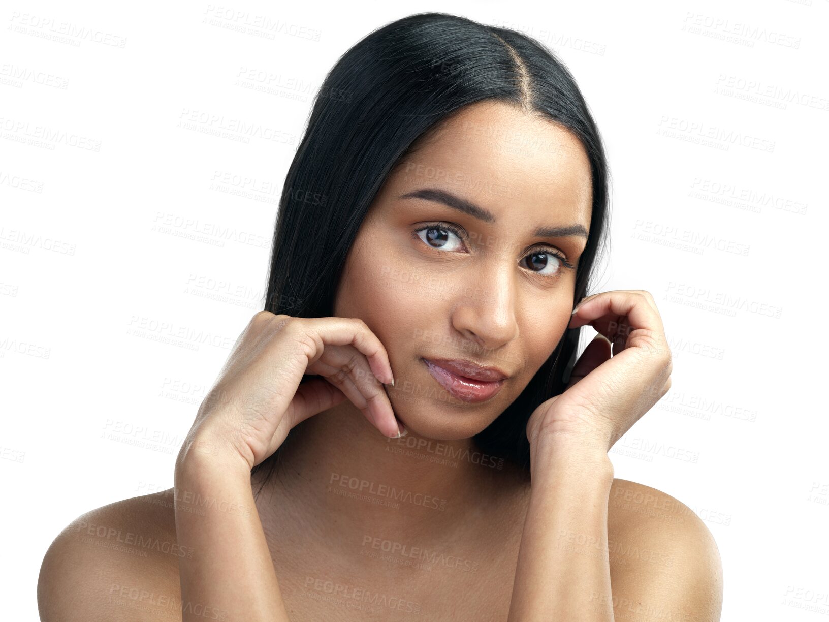 Buy stock photo Beauty, skincare and portrait of natural woman on isolated, png and transparent background. Dermatology, luxury salon and face of female person with cosmetics for facial treatment, wellness or health