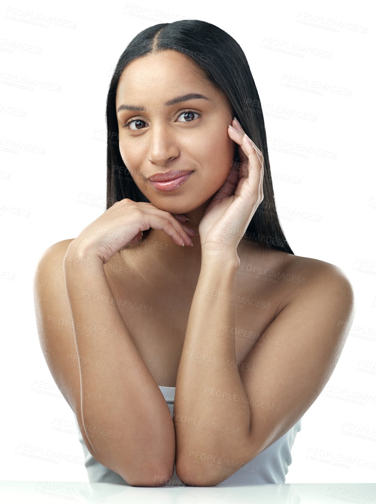 Buy stock photo Salon, skincare and portrait of natural woman on isolated, png and transparent background. Dermatology, beauty and face of female person with cosmetics for facial treatment, wellness and health