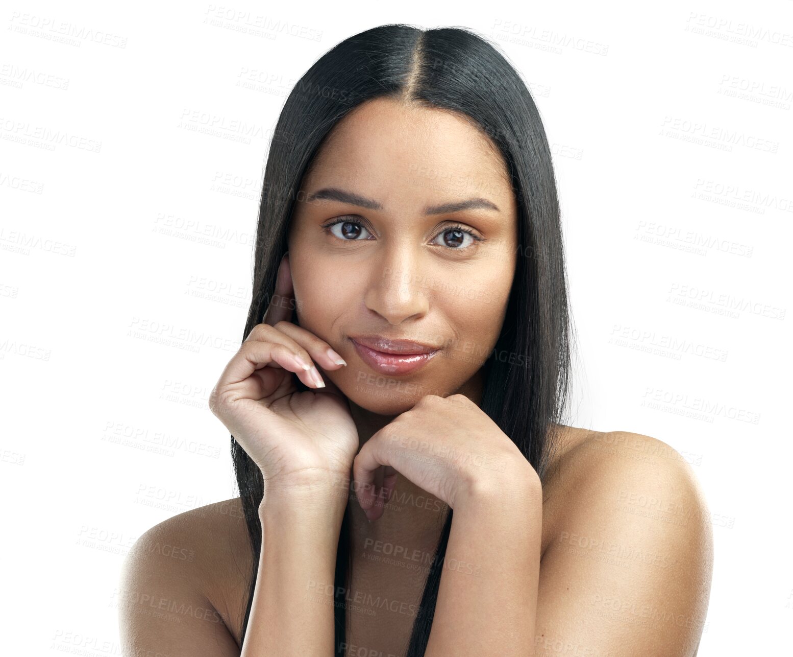 Buy stock photo Woman, portrait and skincare with natural beauty isolated on a transparent PNG background. Face of young female person or model with glow for haircare, spa glow and facial treatment with cosmetics