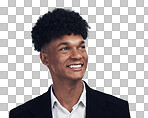 PNG Studio shot of a young businessman looking away thoughtfully against a grey background