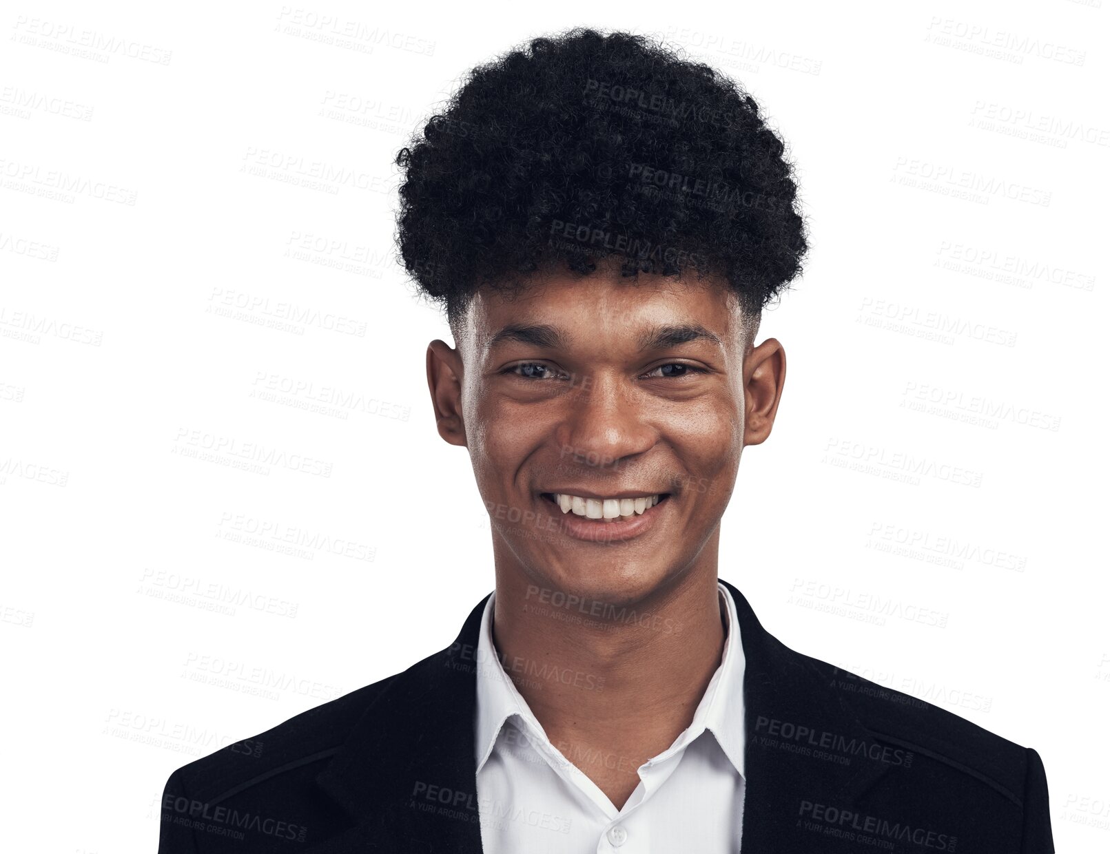 Buy stock photo Smile, portrait and happy African businessman at HR agency with confidence and pride isolated on transparent png background. Work, confident and proud black man, consultant at human resource business