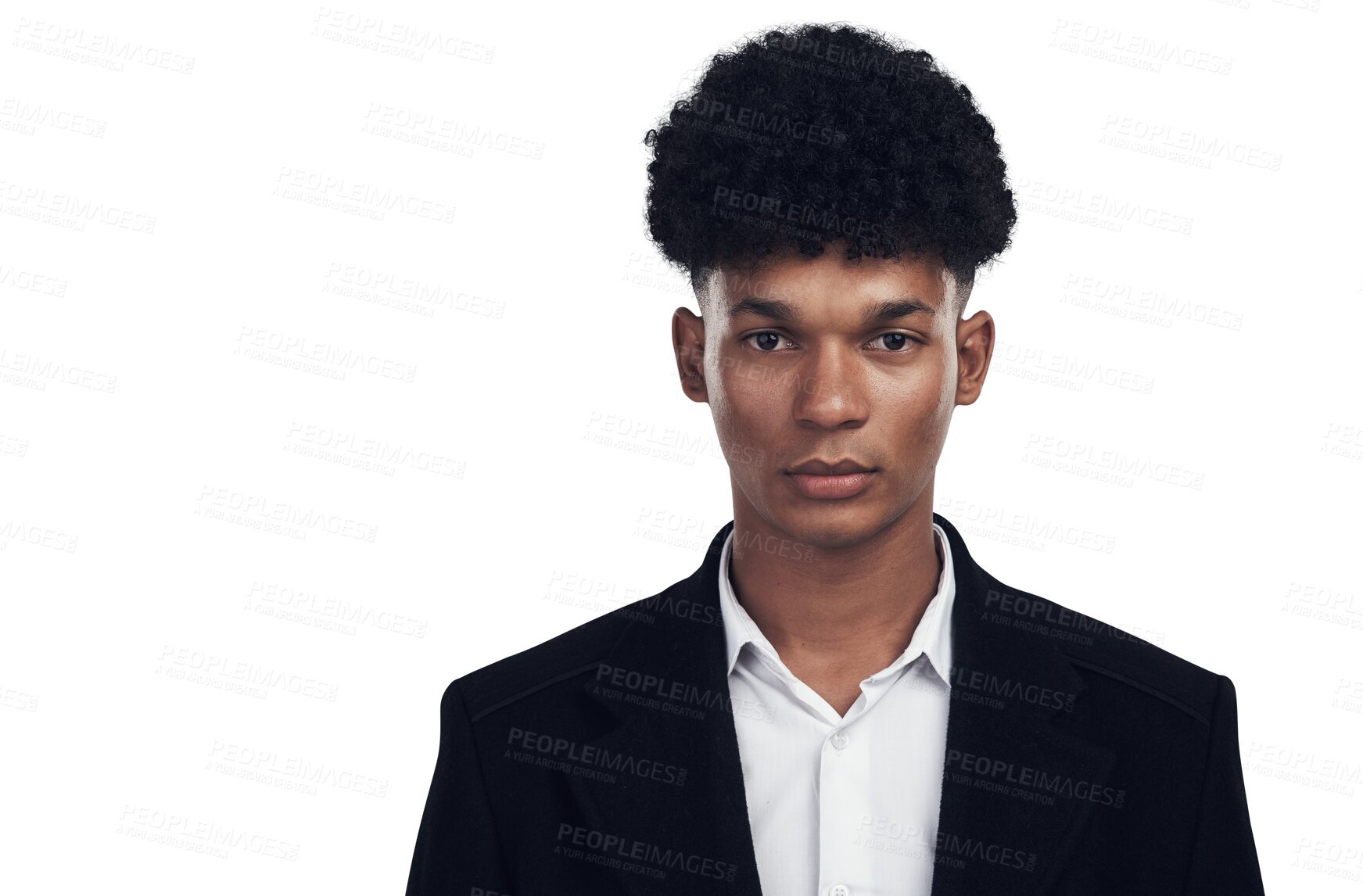 Buy stock photo Style, confidence and portrait of serious man with a formal, elegant and stylish suit outfit. Trendy, cool and face of a handsome male model with classy fashion isolated by transparent png background