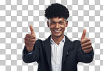 PNG Studio shot of a young businessman showing thumbs up against a grey background