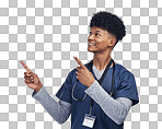 PNG shot of a male nurse pointing at copy space while standing against a grey background