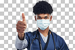 PNG shot of a male nurse showing thumbs up while wearing a surgical mask