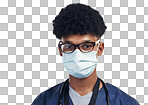 PNG shot of a male nurse wearing a surgical mask while standing against a grey background