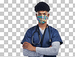 PNG shot of a male nurse wearing a mask while standing against a grey background