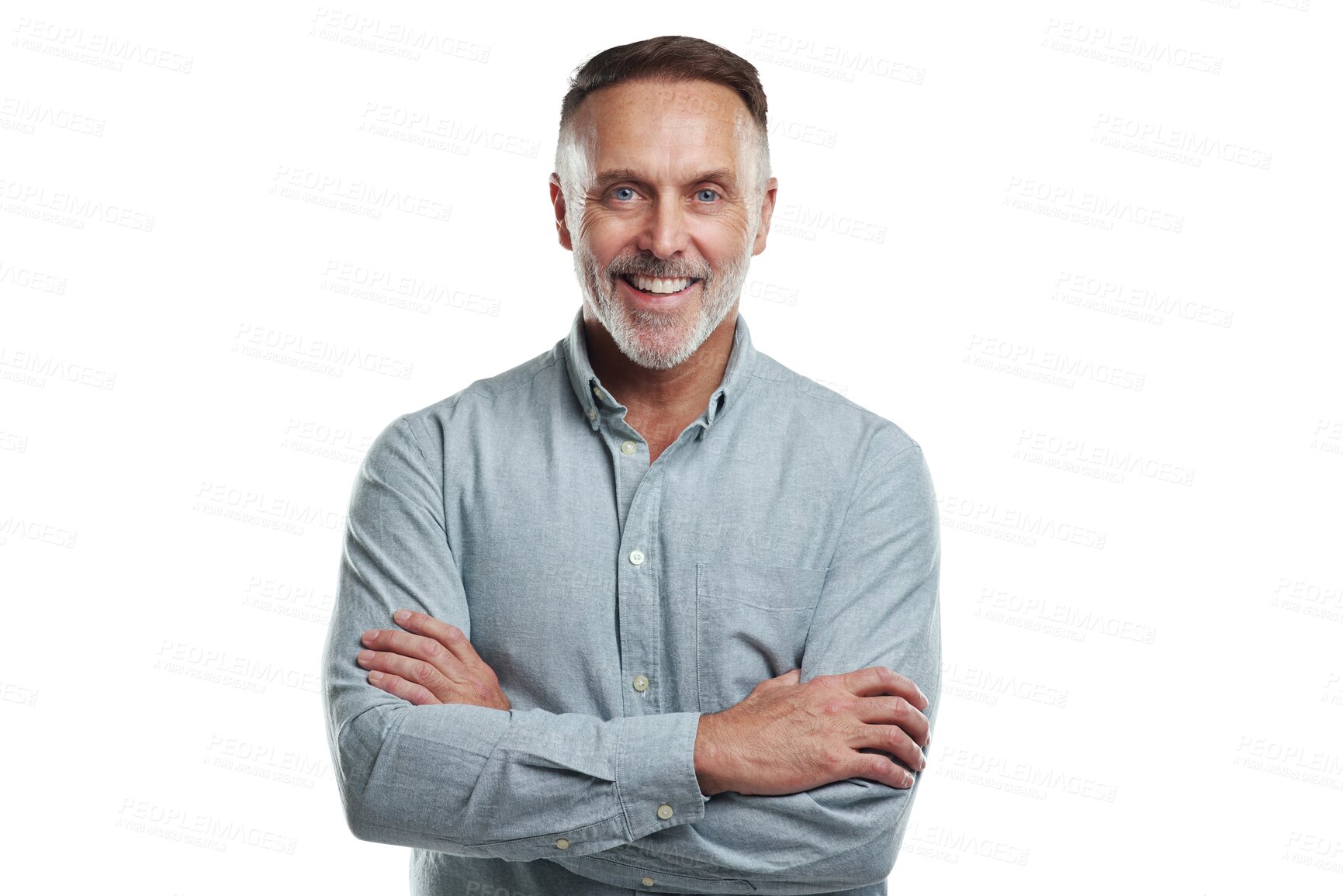 Buy stock photo Portrait, confidence and man with smile, arms crossed isolated on transparent png background. Mature, happy and confident businessman with pride, senior management and happiness in corporate career.