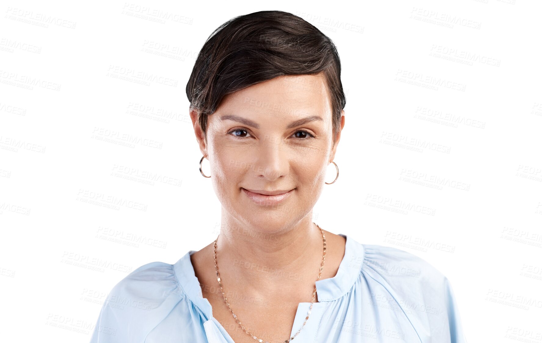 Buy stock photo Portrait, fashion and happy with a trendy woman isolated on transparent background for style in a shirt. Face, smile and confident with a young female person in fashionable or trendy clothes on PNG