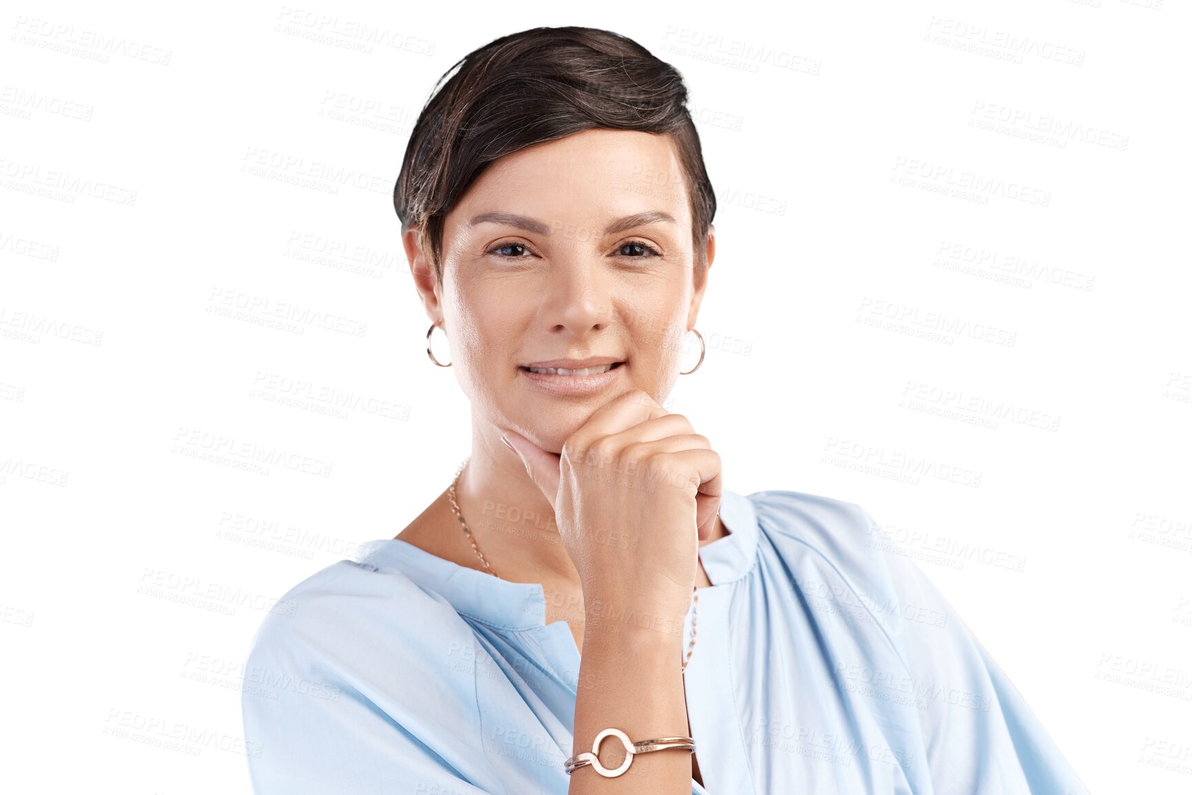 Buy stock photo Portrait, fashion and confident with a woman in a shirt isolated on transparent background for trendy style. Face, happy or attitude with a young female person in a fashionable clothing outfit on PNG