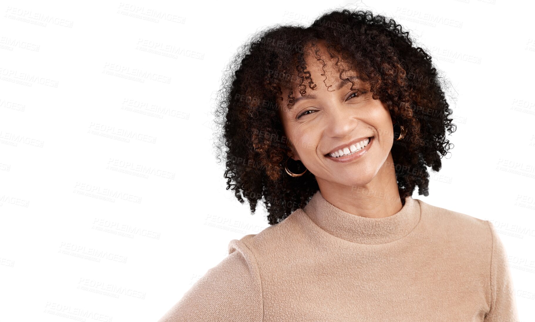 Buy stock photo Portrait, fashion and afro with an african woman isolated on a transparent background for trendy style. Face, hair and clothes with an attractive young female model in fashionable clothes on PNG