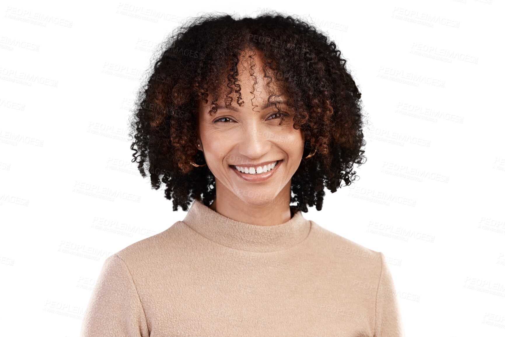 Buy stock photo Portrait, fashion and afro with a trendy woman isolated on a transparent background for style. Face, hair and clothes with an attractive young african female model in fashionable clothes on PNG