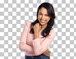 PNG of a beautiful young woman posing against a grey background