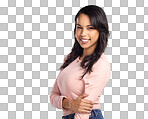 PNG  of a beautiful young woman posing against a grey background