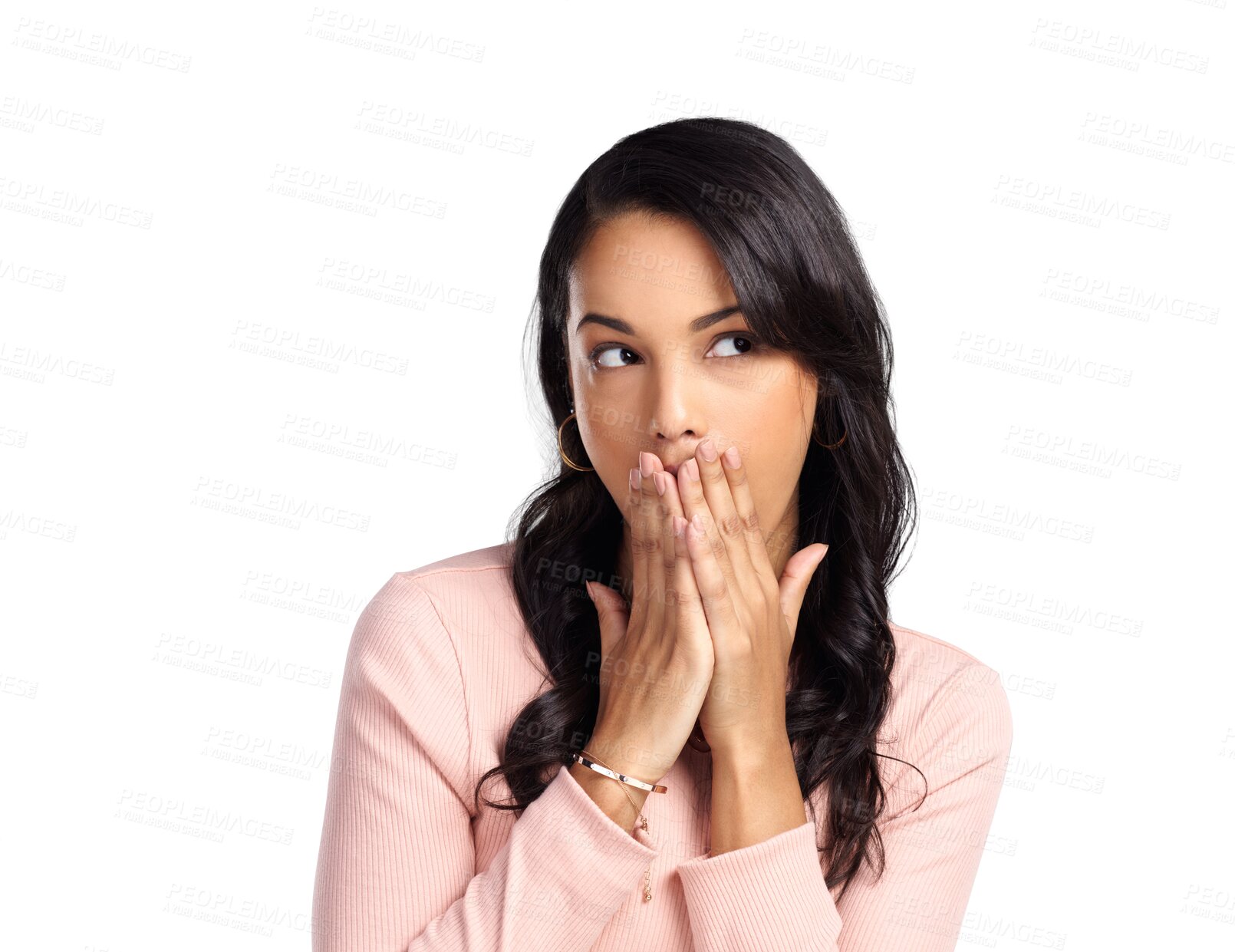 Buy stock photo Wow, surprise and expression with a mind blown woman isolated on a transparent background in shock. Fashion, news or reaction to gossip with a young female looking surprised at an announcement on PNG