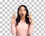 PNG of a beautiful young woman pointing at copy space