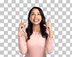 PNG Shot of a beautiful young woman pointing at copy space