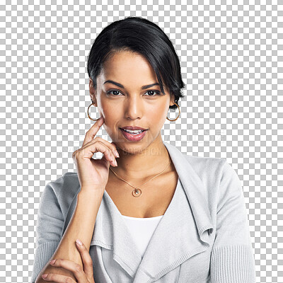 Buy stock photo Portrait, fashion and professional with a business woman isolated on a transparent background for work. Happy, smile and a corporate  female employee on PNG for management or empowerment on PNG