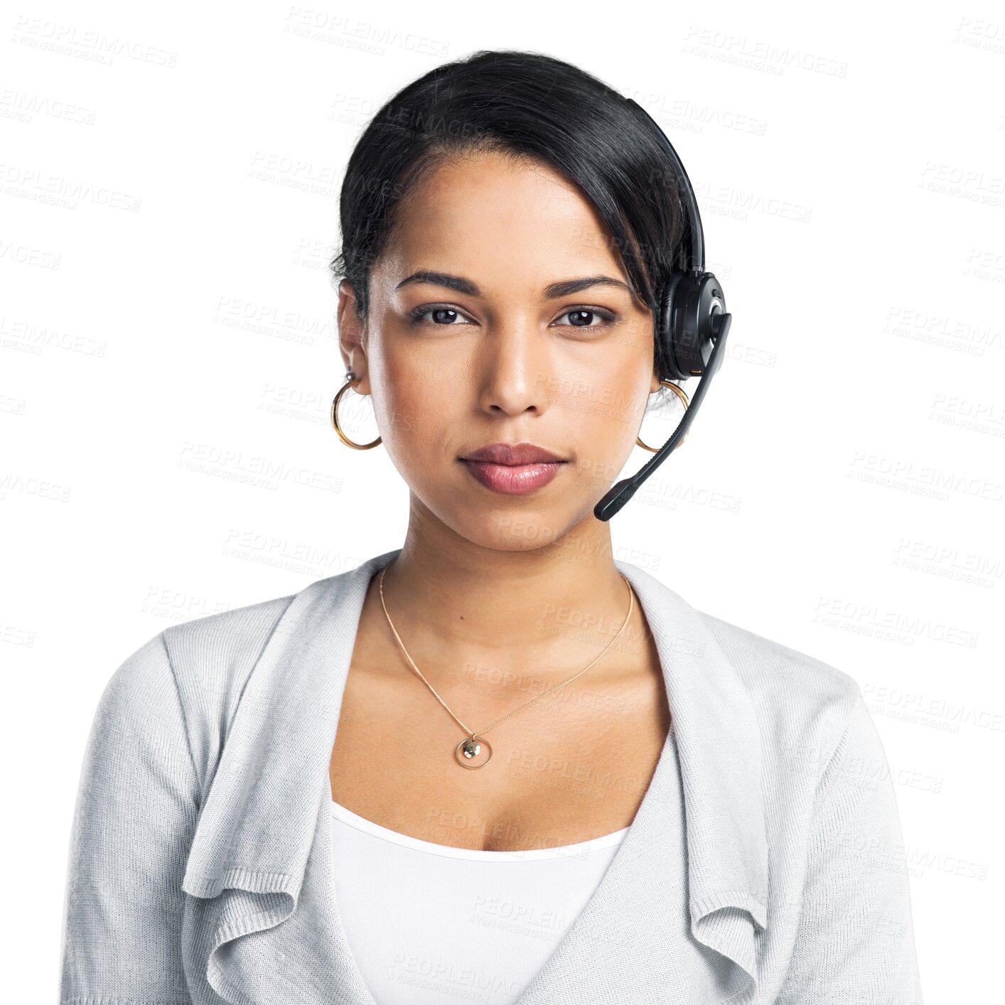 Buy stock photo Customer service headset, face portrait or woman consulting for ecommerce consultation, technical support or networking. Tech help advice, callcenter or person isolated on transparent, png background