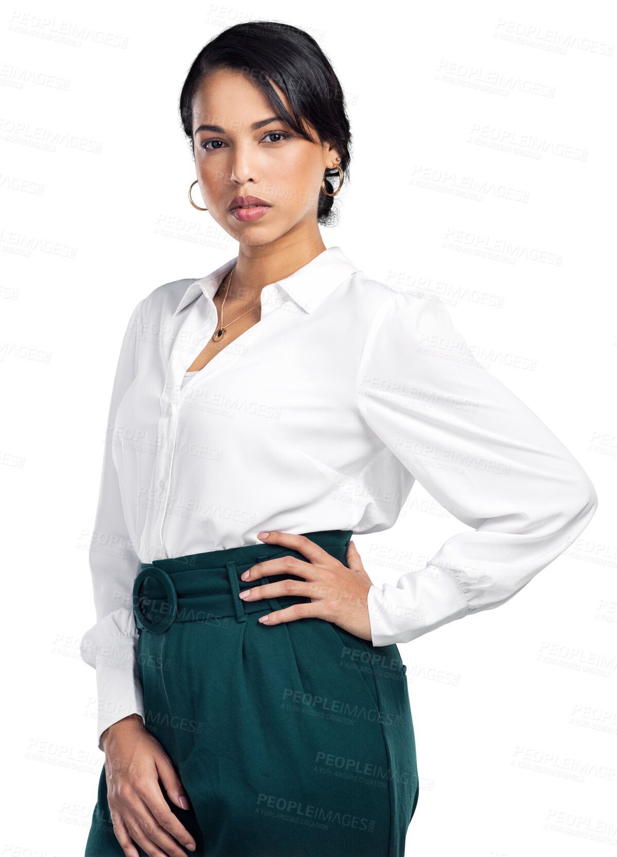 Buy stock photo Portrait, business and woman with success, serious and employee isolated against a transparent background. Female person, entrepreneur and consultant with a career, tough and professional with png