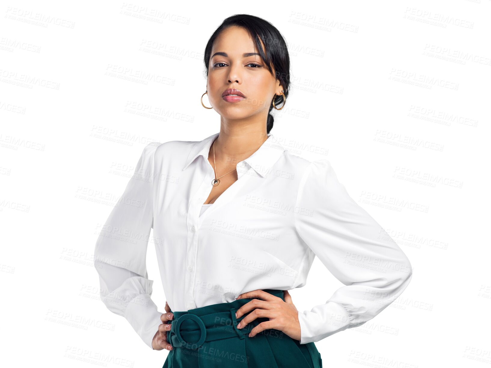 Buy stock photo Professional, woman and confident with career in portrait in png or isolated and transparent background. Determined, serious face and girl in business person for success for entrepreneur with worker.