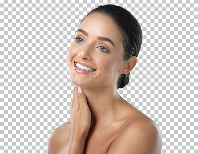 Buy stock photo Beauty, skincare and natural with face of woman on transparent background for cosmetics, spa treatment and dermatology. Salon, self care and grooming with female person isolated on png for glow