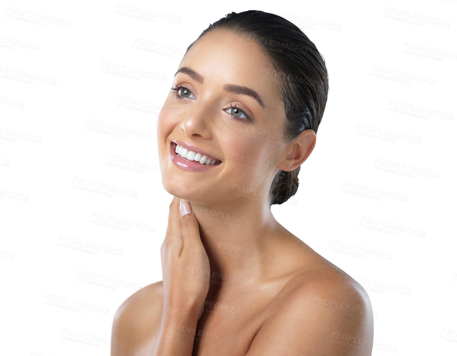 Buy stock photo Beauty, skincare and natural with face of woman on transparent background for cosmetics, spa treatment and dermatology. Salon, self care and grooming with female person isolated on png for glow