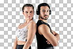 PNG studio portrait of a sporty young man and woman posing together against a white backgroundisolated on a transparent PNG background