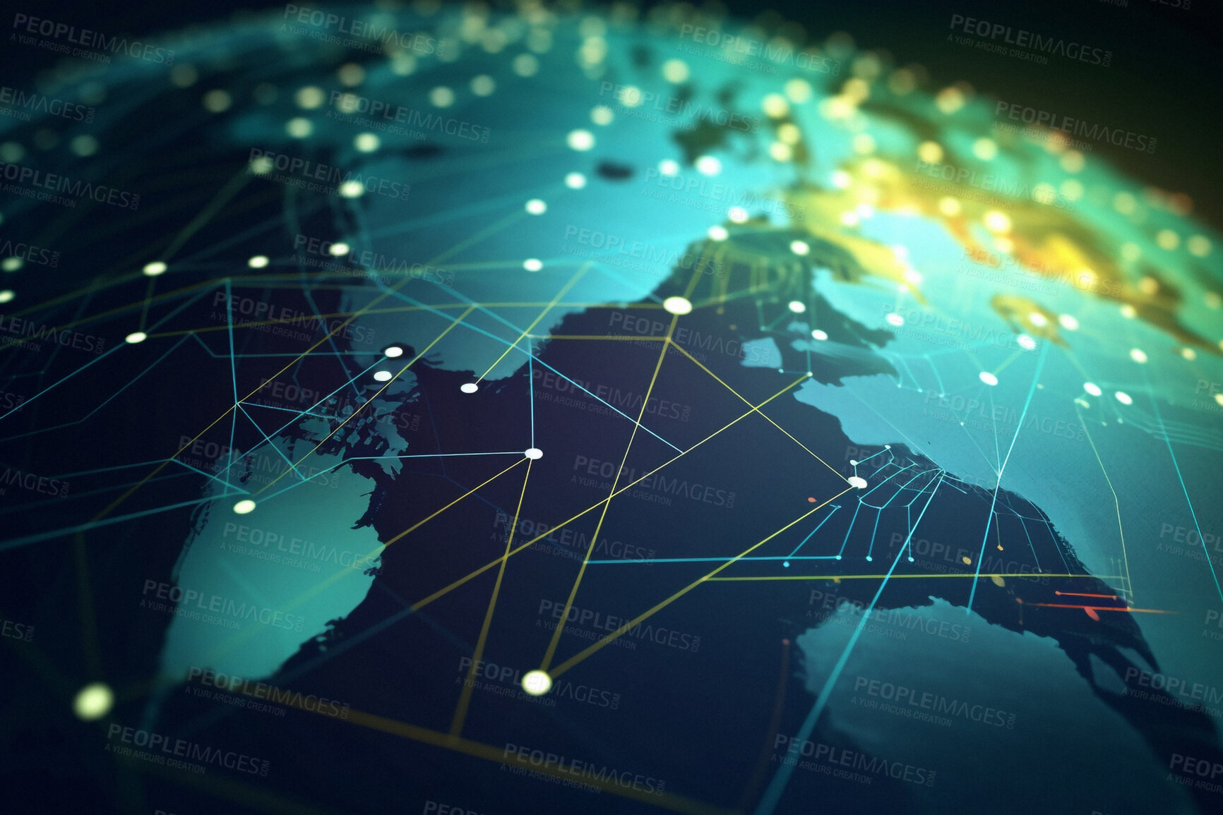 Buy stock photo World, pattern and networking grid for communication, community and society connection. Earth, globalization and ai generated planet with line, abstract design or geometric link of universal software