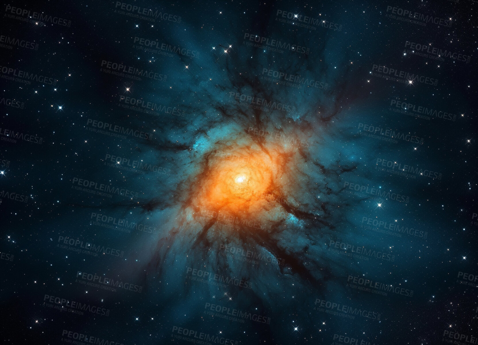 Buy stock photo Galaxy, cosmos and dust cloud in dark sky of astrology, universe and space supernova for science research. Ai generated, color and solar system flare with nebula, explosion and cosmic gas background