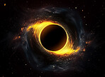 Black hole, big bang and sun eclipse in dark sky for astrology, solar system and space in science research. Ai generated, ring and dimension tunnel of explosion, cosmic creation and universe vortex