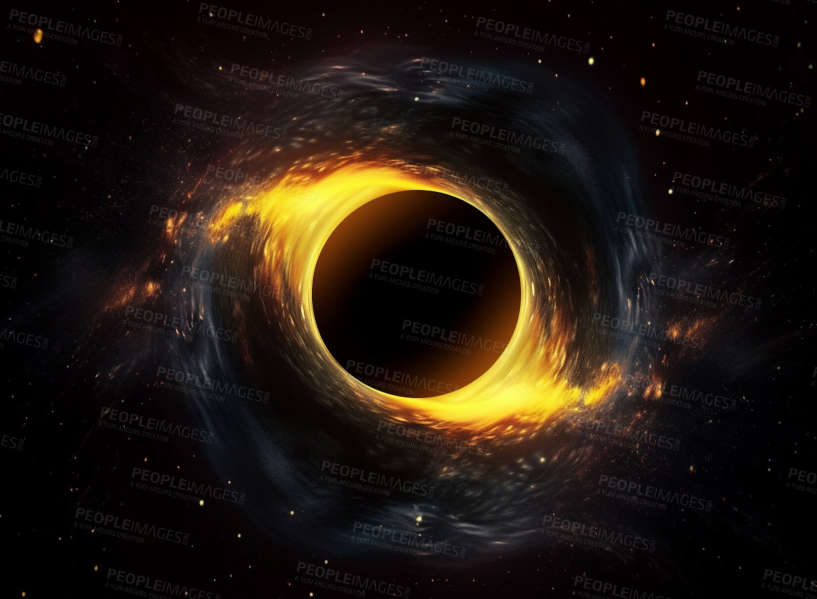 Buy stock photo Black hole, big bang and sun eclipse in dark sky for astrology, solar system and space in science research. Ai generated, ring and dimension tunnel of explosion, cosmic creation and universe vortex