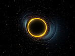 Black hole, big bang and universe vortex in dark sky for astrology, solar system and space in science research. Ai generated, ring and dimension tunnel of explosion, cosmic creation and sun eclipse