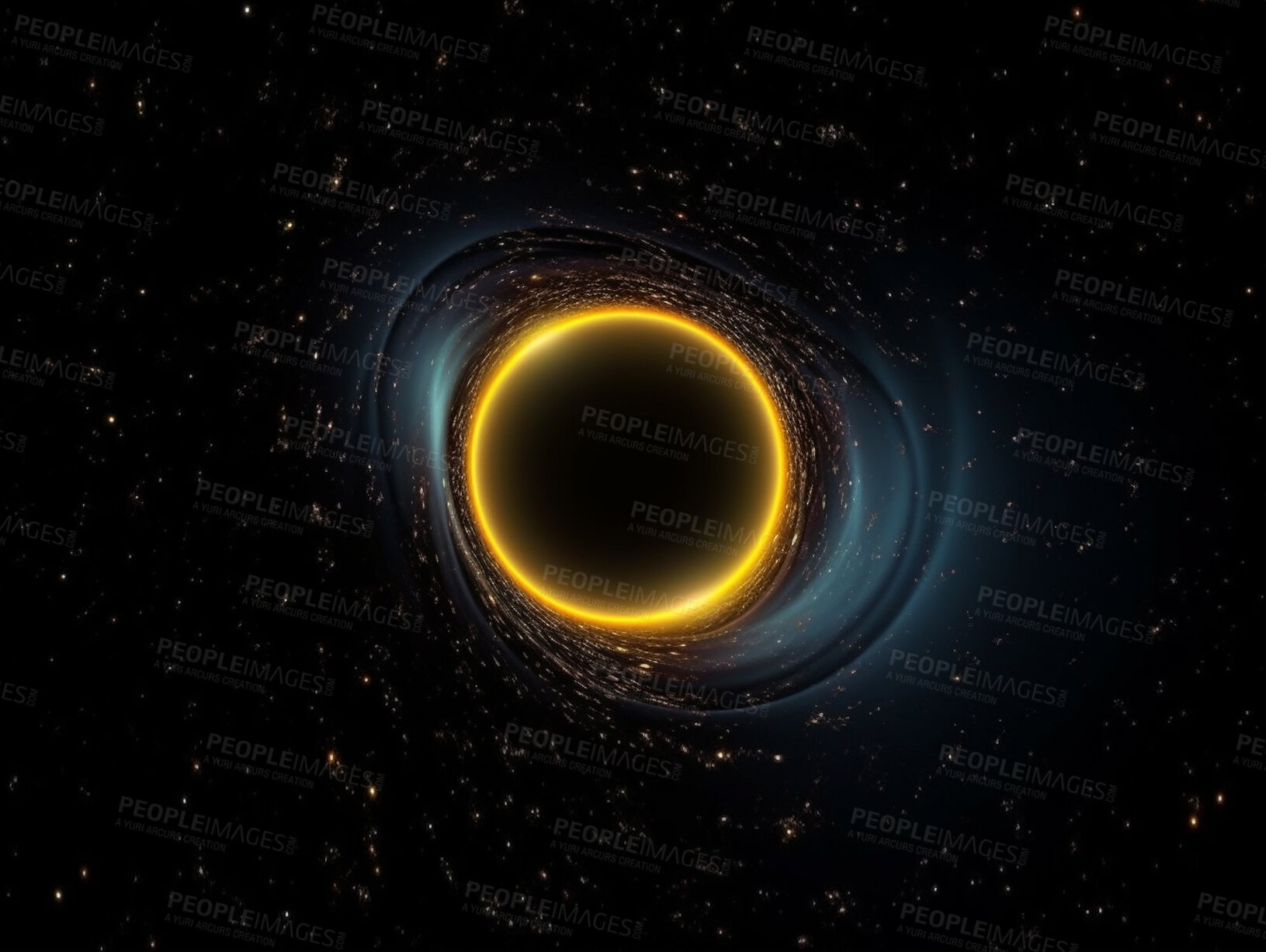 Buy stock photo Black hole, big bang and universe vortex in dark sky for astrology, solar system and space in science research. Ai generated, ring and dimension tunnel of explosion, cosmic creation and sun eclipse