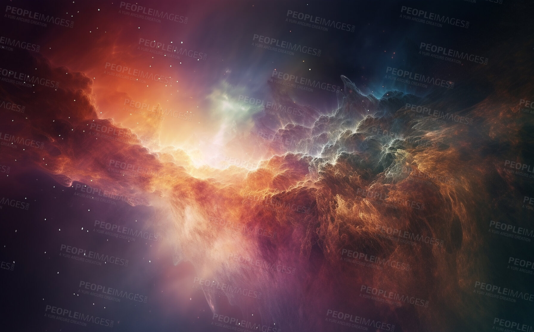 Buy stock photo Nebula, supernova and dust cloud in dark sky of astrology, universe and space cosmos for science research. Ai generated, color and solar system flare with galaxy, explosion and cosmic gas background