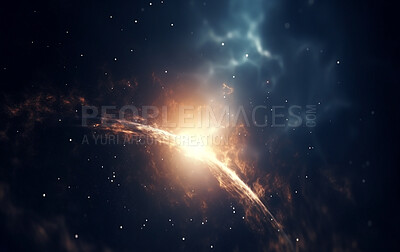 Nebula, galaxy and dust cloud in dark sky of astrology, universe and solar system cosmos for science research. Ai generated, color and space flare with supernova, explosion and cosmic gas background