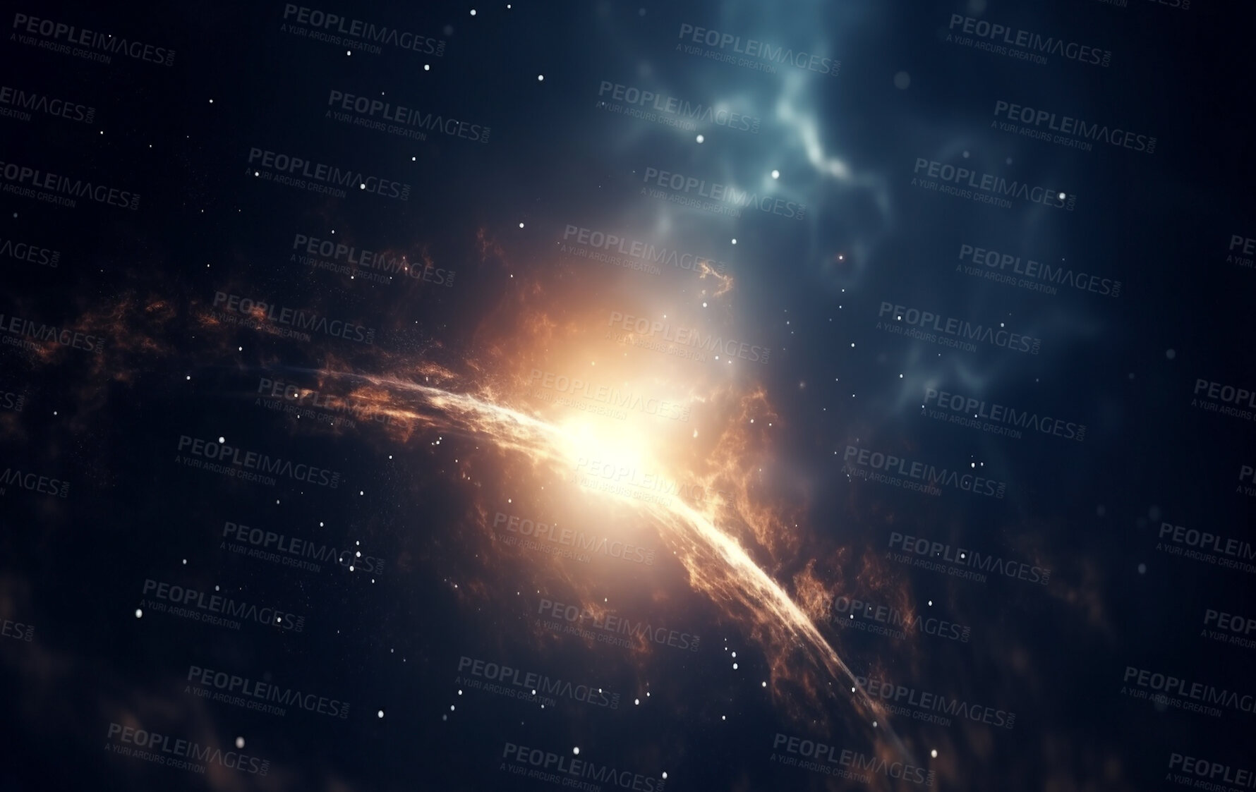 Buy stock photo Nebula, galaxy and dust cloud in dark sky of astrology, universe and solar system cosmos for science research. Ai generated, color and space flare with supernova, explosion and cosmic gas background