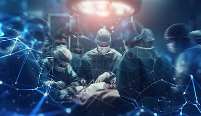 Teamwork, surgery or medical group of doctors in hospital for medicine, treatment or collaboration. Ai generated operation, emergency help or people in operating room for clinic, disease or diagnosis