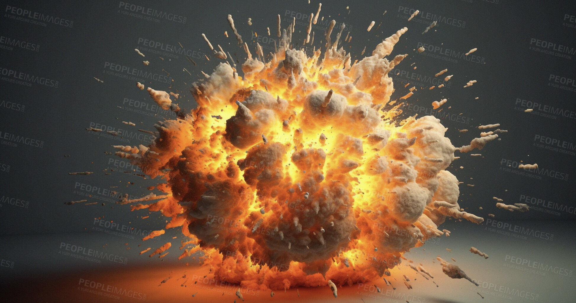 Buy stock photo Fire, apocalypse and nuclear with explosion of bomb on background for disaster, smoke and armageddon. Catastrophe, crisis and danger with attack with cloud for ai generated, atomic nuke and power