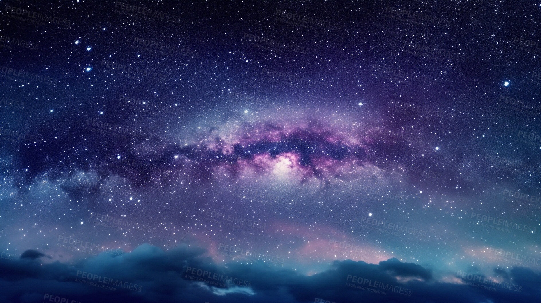 Buy stock photo Solar system, milky way and stars in dark sky for astrology, galaxy and space science research. Ai generated, universe and starry milkyway at night for stargazing, astrophotography and background